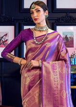 Load image into Gallery viewer, Golden Purple Kanjivaram Soft Woven Silk Saree : Top Pick Clothsvilla