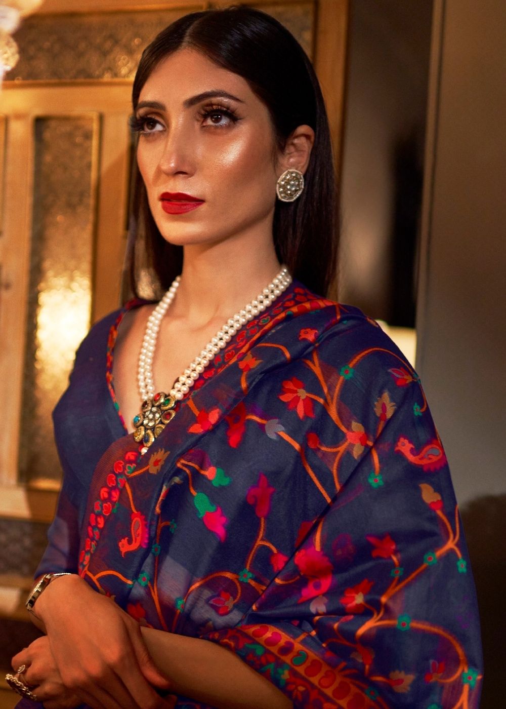 Berry Blue Banarasi Jamawar Woven Silk Saree : Top Pick Clothsvilla