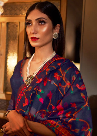 Berry Blue Banarasi Jamawar Woven Silk Saree : Top Pick Clothsvilla