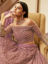 Load image into Gallery viewer, Purple Embroidered Georgette Semi Stitched Lehenga With Unstitched Blouse Clothsvilla