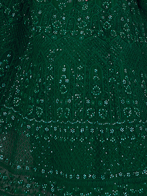 Green Soft Net Embroidered Semi Stitched Lehenga Choli Clothsvilla