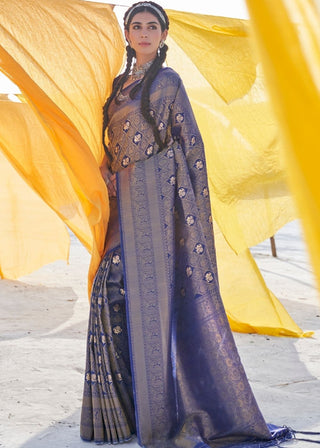 Space Blue Soft Silk Woven Kanjivaram Saree : Special Edition Clothsvilla