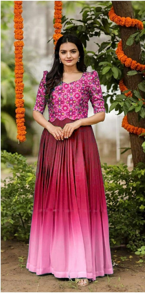 Georgette Pink Colo Lovely Pattern Long Gown - Clothsvilla Georgette Pink Colo Lovely Pattern Long Gown - Clothsvilla