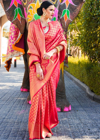 Hot Pink Handloom Weave Kanjivaram Silk Saree Clothsvilla