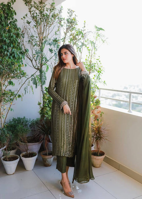 Casual Wear Mehndi Color Sequence Work Salwar Suit Clothsvilla Main image