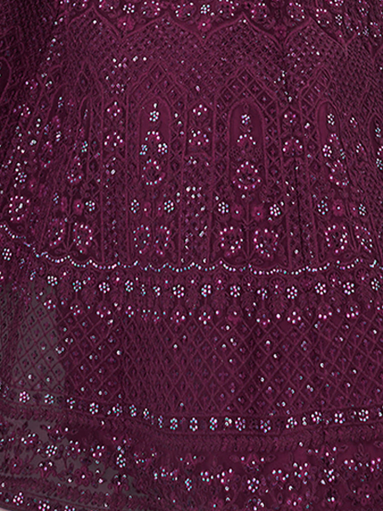 Purple Soft Net Embroidered Semi Stitched Lehenga Choli Clothsvilla