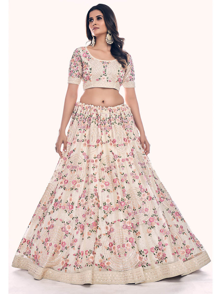 White Soft Net Embroidered Designer Lehenga Choli Clothsvilla