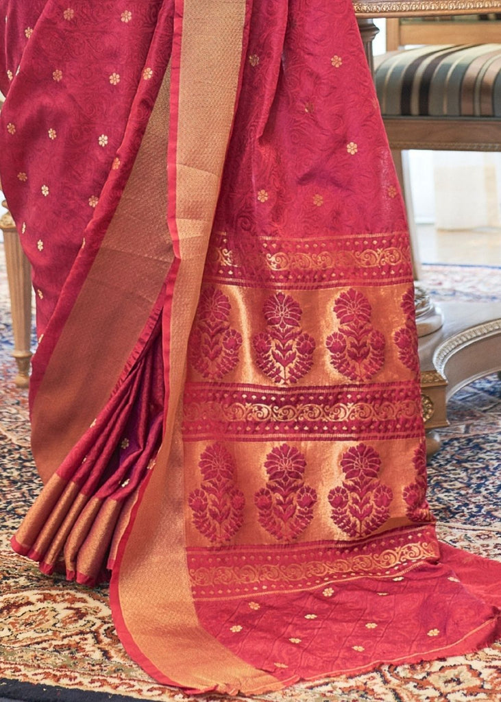 Ruby Pink Ultra Soft Kanjivaram Silk Saree with Zari  Border and Pallu Clothsvilla