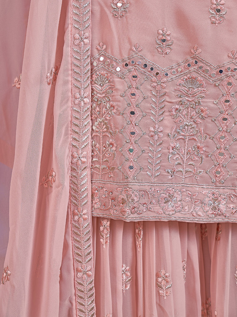 Beautiful Embroidered Pink Georgette Semi Stitched Kurta Set Clothsvilla