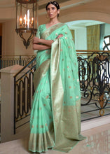 Load image into Gallery viewer, Mint Green Banarasi-Chanderi Fusion Woven Silk Saree Clothsvilla