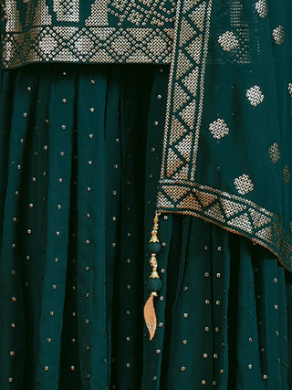 Teal Embroidered Georgette Partywear Stitched Kurta Set Clothsvilla