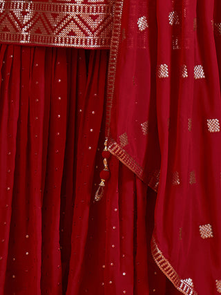 Beautiful Red Embroidered Georgette Partywear Stitched Kurta Set Clothsvilla