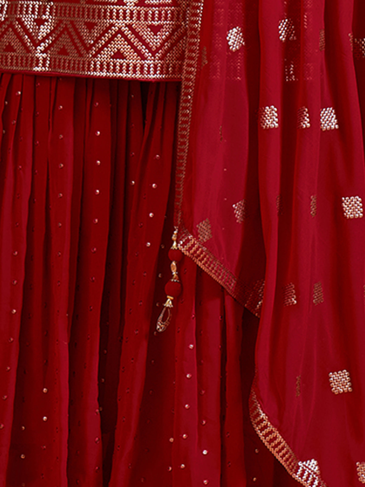 Beautiful Red Embroidered Georgette Partywear Stitched Kurta Set Clothsvilla