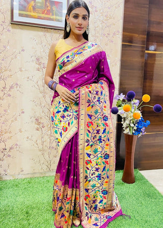 Magenta Purple Zari Woven Paithani Silk Saree Clothsvilla