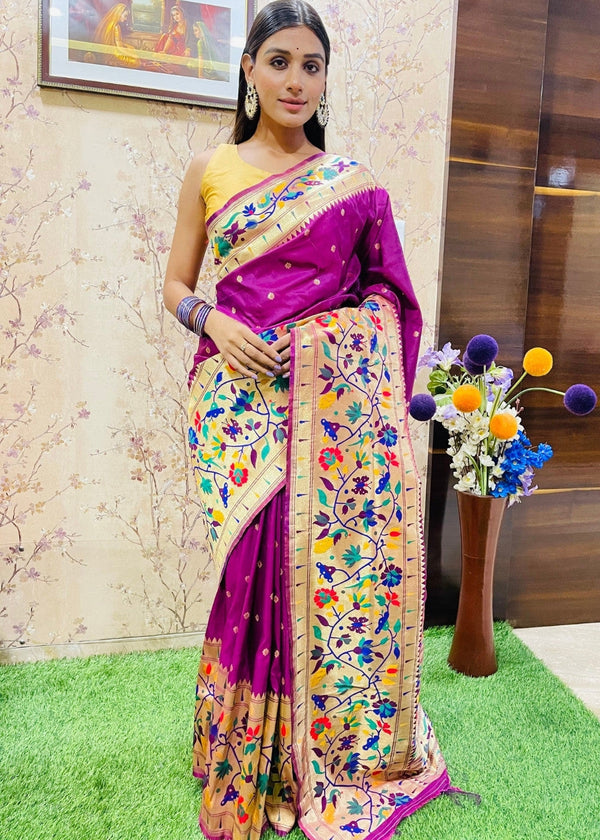 Magenta Purple Zari Woven Paithani Silk Saree Clothsvilla