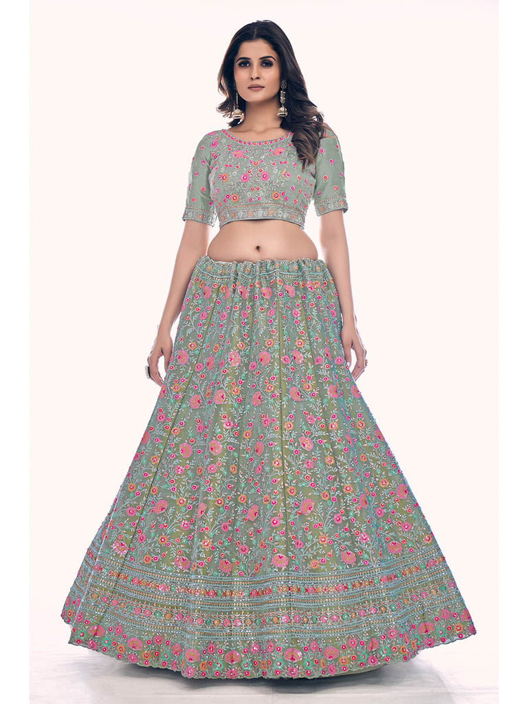 Green Gota Silk Embroidered Designer Lehenga Choli Clothsvilla