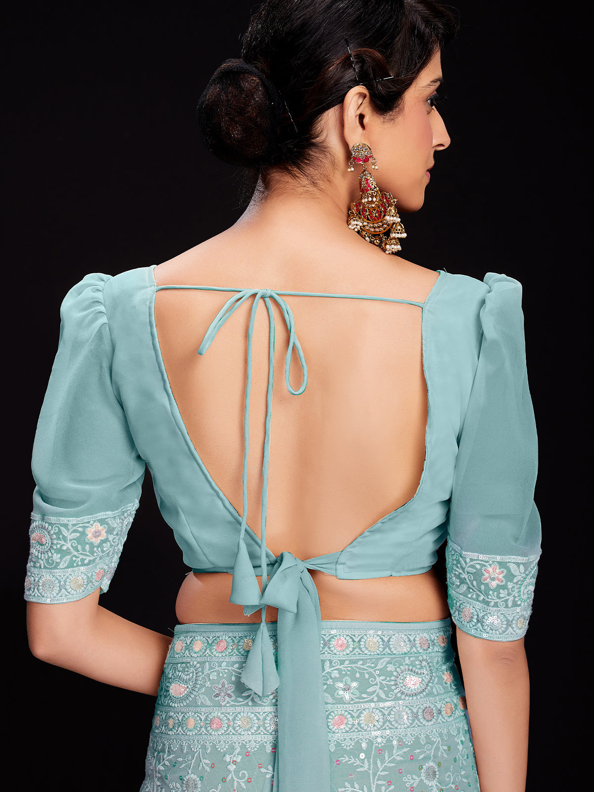 Blue Georgette Embroidered Saree With Unstitched Blouse Clothsvilla
