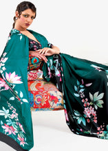 Load image into Gallery viewer, Teal Green Digital Printed Satin Crepe Saree Clothsvilla