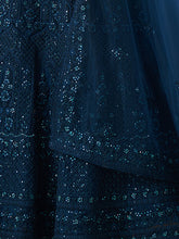 Load image into Gallery viewer, Teal Embroidered Soft Net Semi Stitched Lehenga With Blouse Piece Clothsvilla