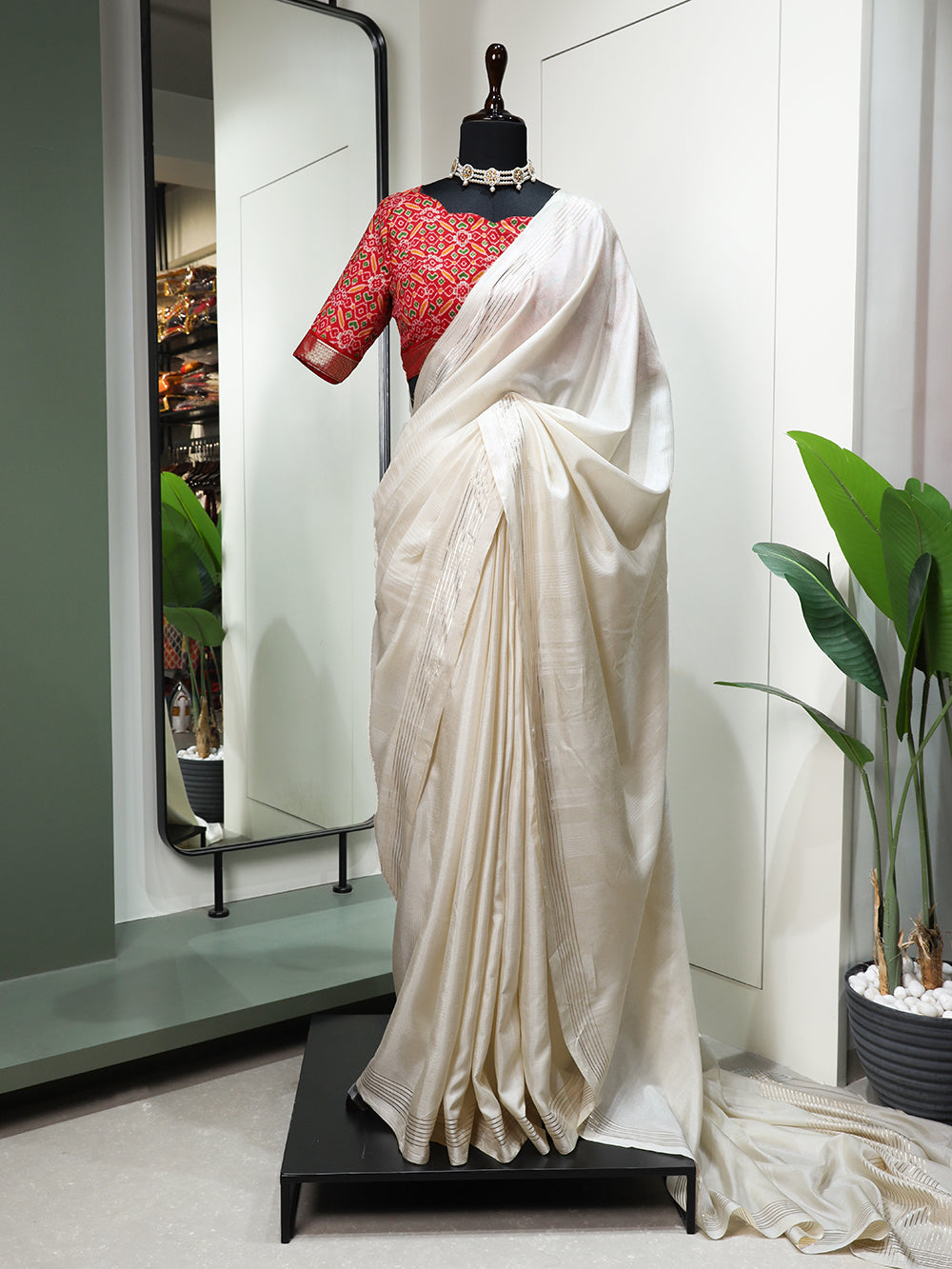 White Color Plain Manipuri Tussar Indian Wedding Saree Clothsvilla