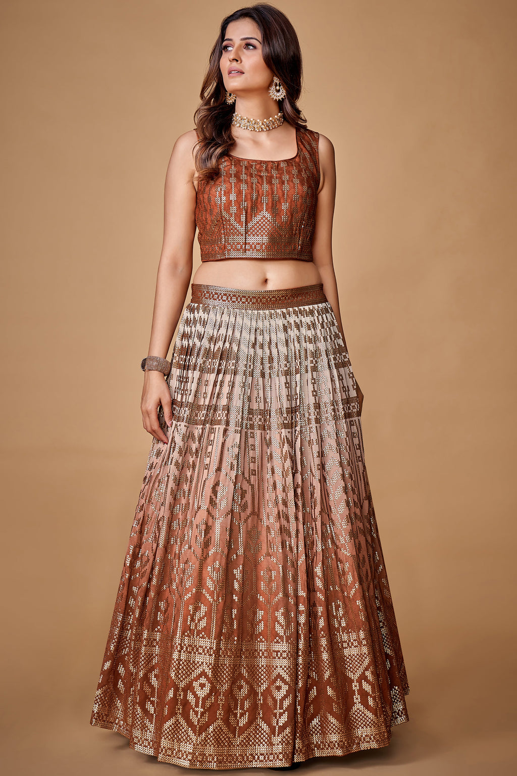 Brown Sequins Work Georgette Wedding Wear Lehenga Choli Clothsvilla