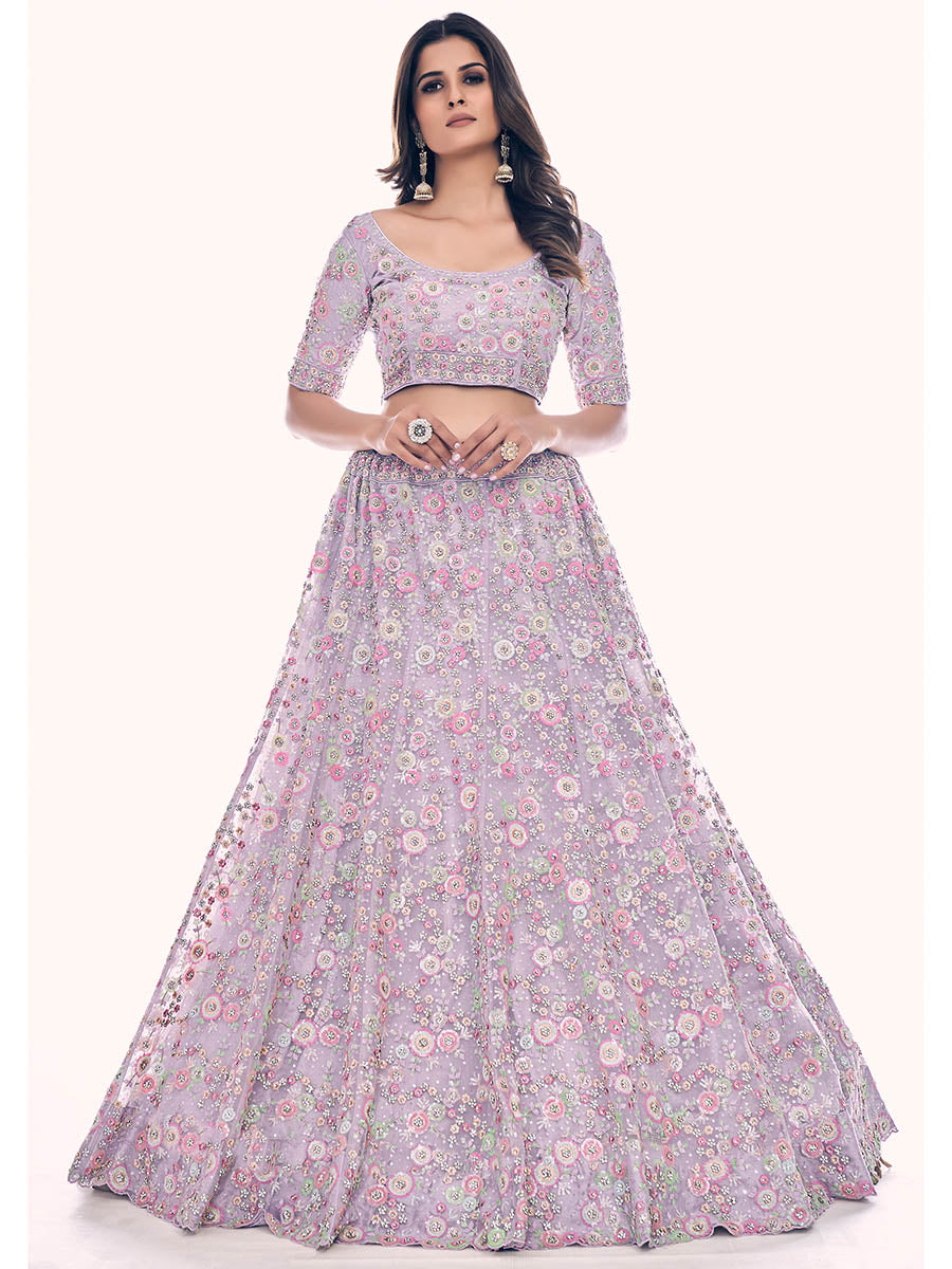 Lilac Soft Net Embroidered Designer Lehenga Choli Clothsvilla