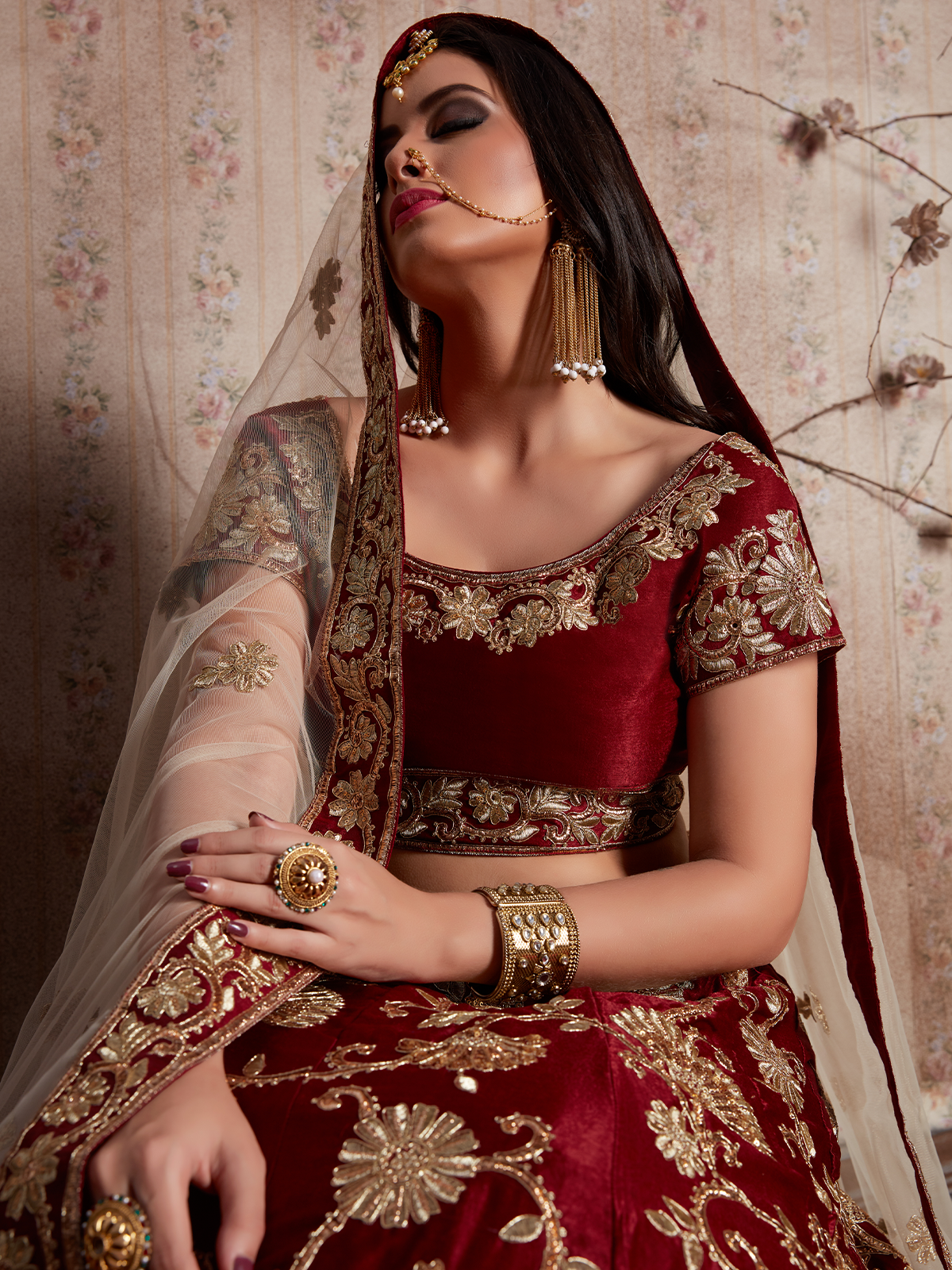Maroon Embroidered Semi Stitched Lehenga With Unstitched Blouse Clothsvilla