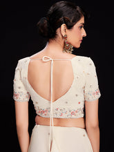 Load image into Gallery viewer, Off White Georgette Embroidered Saree With Unstitched Blouse Clothsvilla