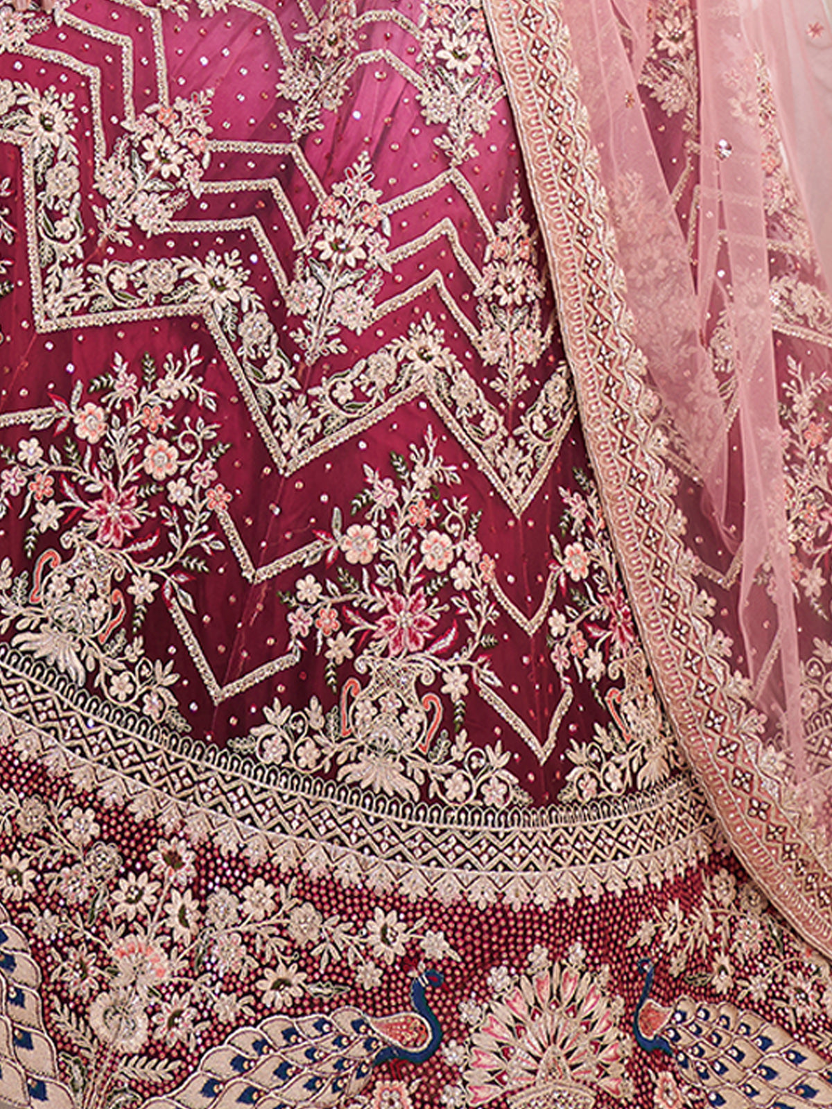 Beautiful Maroon And Pink Color Art Silk Semi Stitched Lehenga With Blouse Peice Clothsvilla