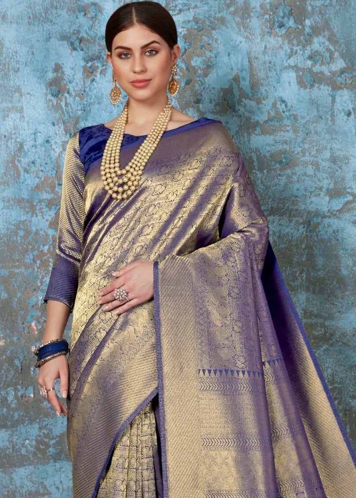 Midnight Blue Handloom Weave Kanjivaram Silk Saree : Special Wedding Edition Clothsvilla