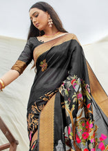 Load image into Gallery viewer, Black and Grey Handloom Woven Silk Saree Clothsvilla