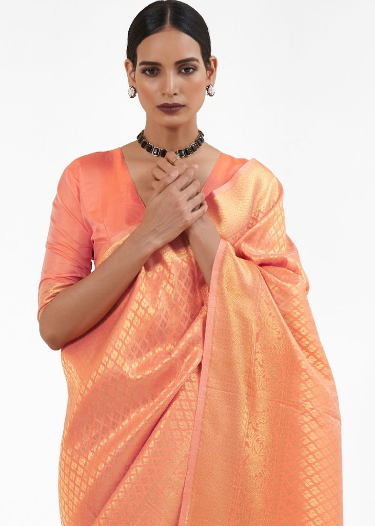 Salmon Orange Kanjivaram Soft Woven Silk Saree Clothsvilla