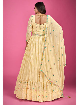 Yellow Pure Georgette Embroidered Gown Clothsvilla