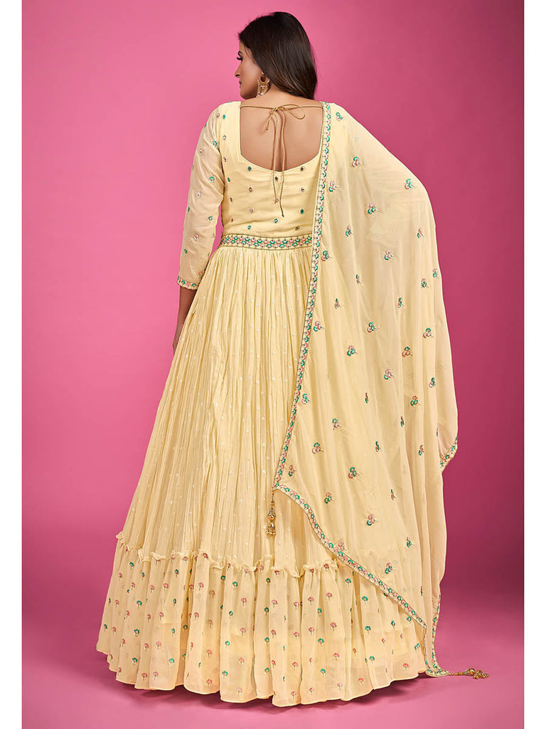 Yellow Pure Georgette Embroidered Gown Clothsvilla