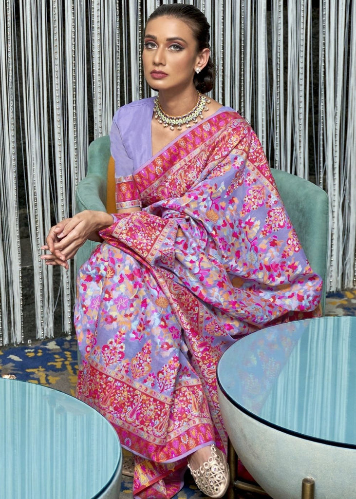 Orchid Purple Banarasi Jamawar Woven Silk Saree Clothsvilla