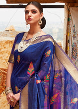 Load image into Gallery viewer, Berry Blue Linen Silk Saree with Colorful Weaving work Clothsvilla