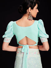 Load image into Gallery viewer, Light Blue Georgette Embellished Saree With Unstitched Blouse Clothsvilla