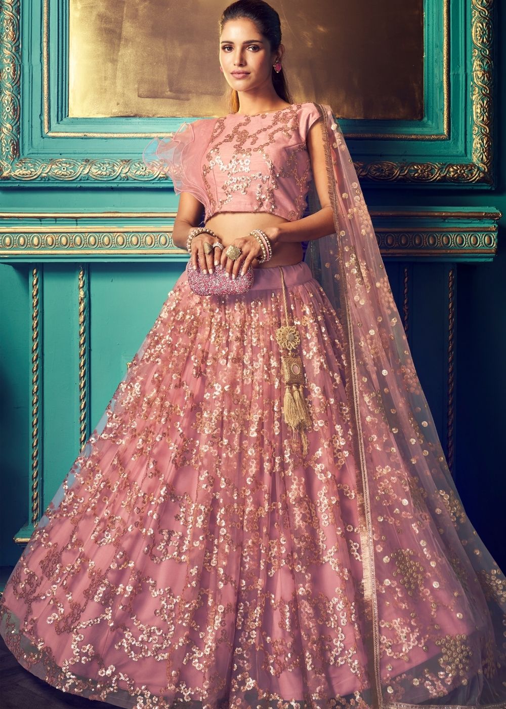 Mulberry Purple Designer Soft Net Lehenga Choli with Sequin and Thread work Clothsvilla Main image