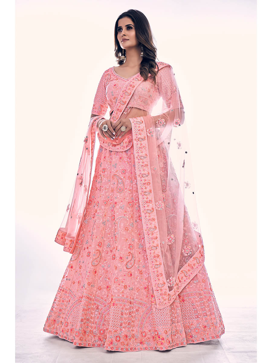 Pink Soft Net Embroidered Designer Lehenga Choli Clothsvilla