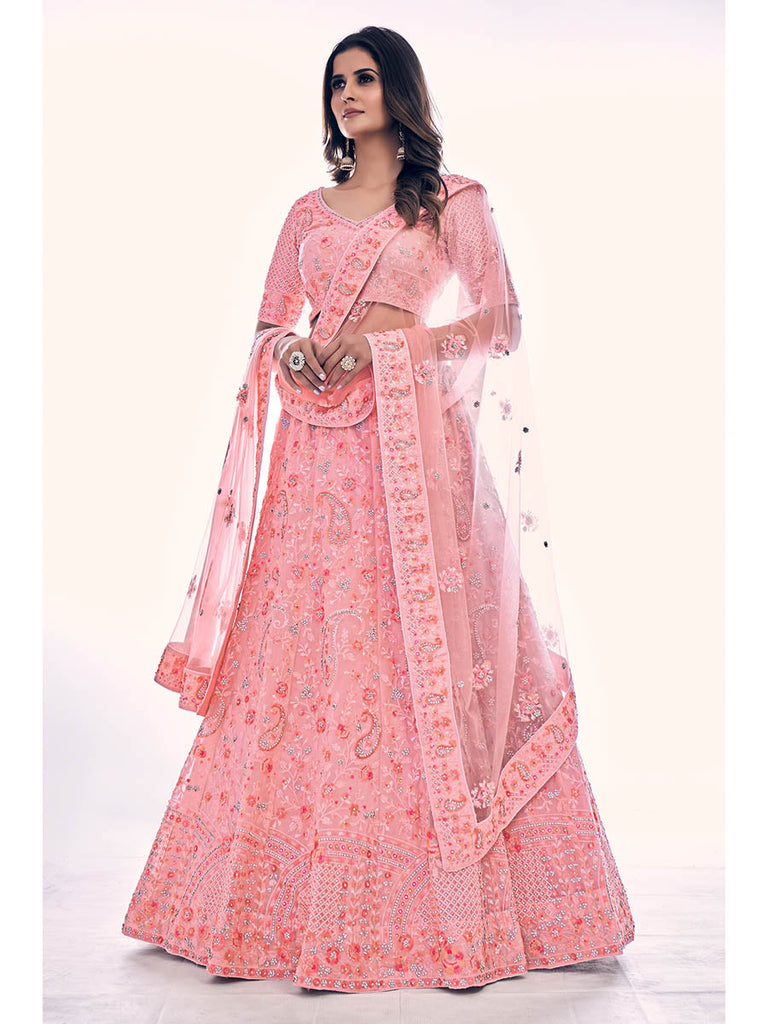 Pink Soft Net Embroidered Designer Lehenga Choli Clothsvilla