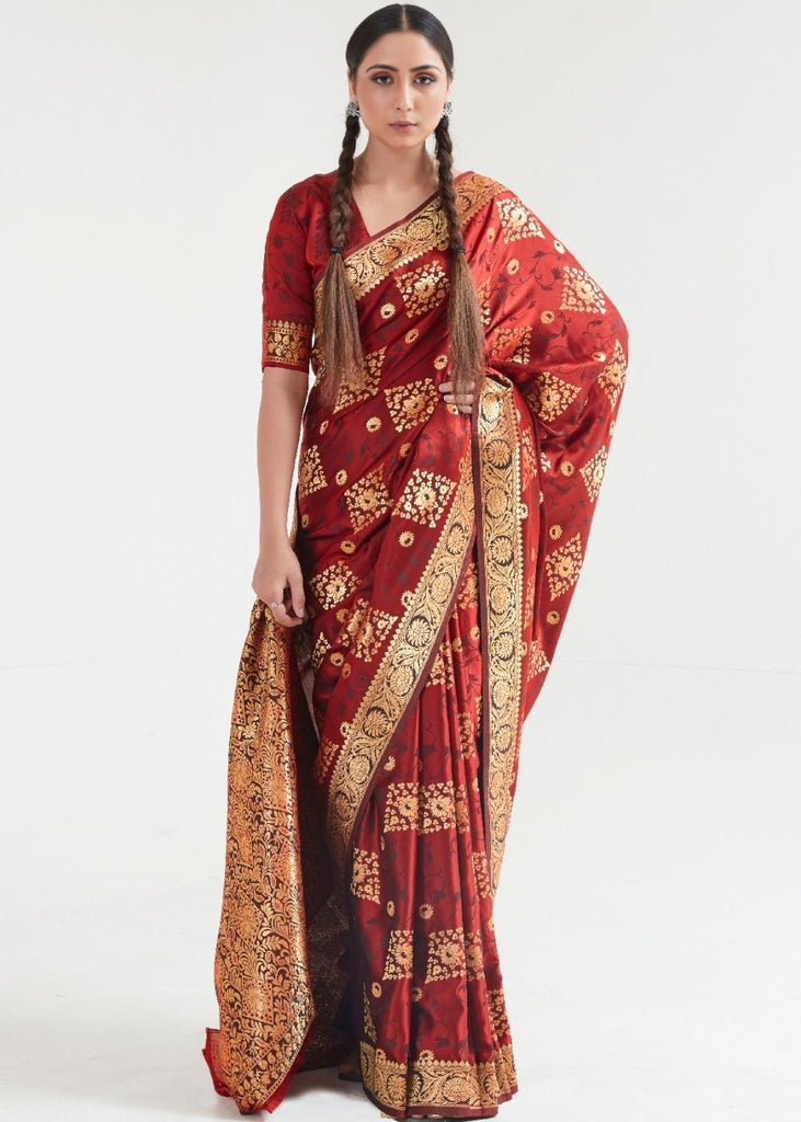 Sangria Red Zari Woven Banarasi Silk Saree Clothsvilla