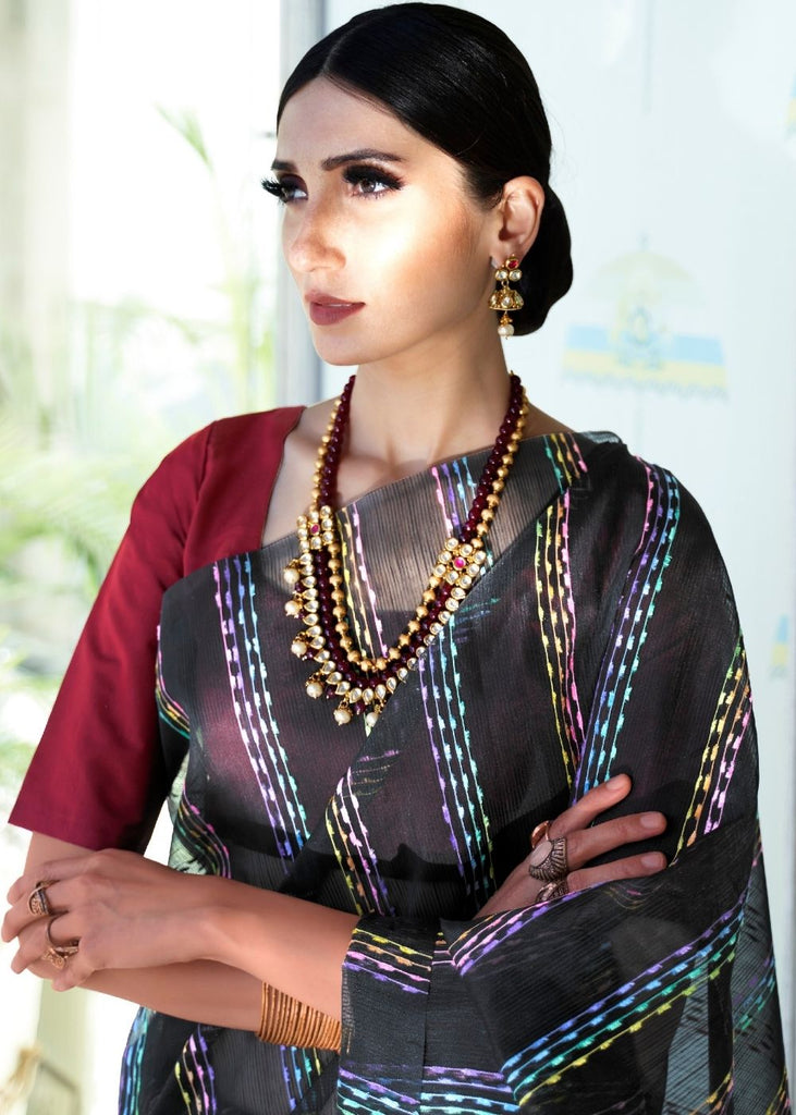 Black Silk Multithread Weaving Saree Clothsvilla