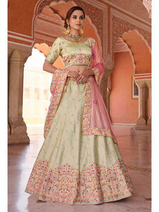 Pista Green Embroidered Designer Lehenga Choli Clothsvilla