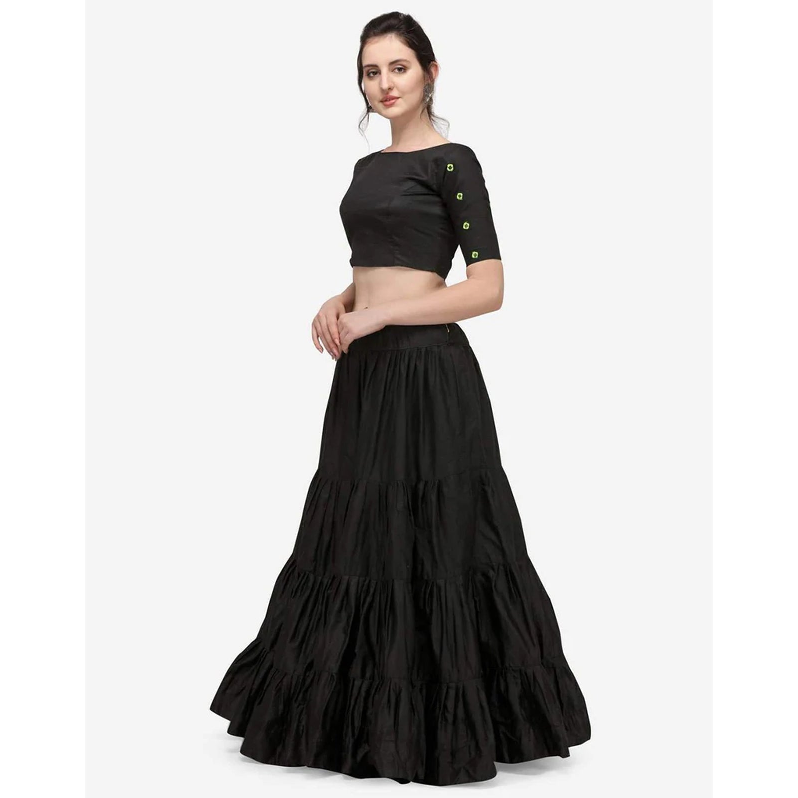 Black Color Cotton Lehenga with Real Mirror Work ClothsVilla