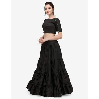 Black Color Cotton Lehenga with Real Mirror Work ClothsVilla