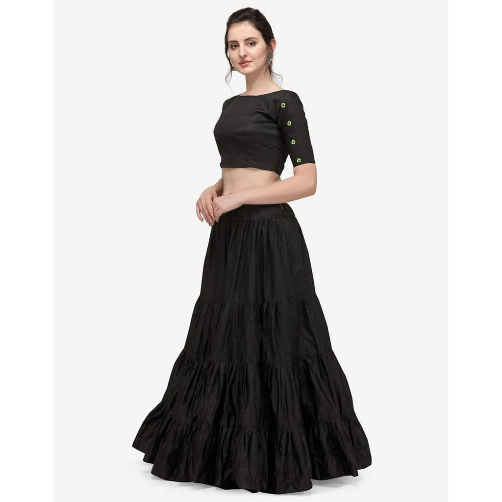 Black Color Cotton Lehenga with Real Mirror Work ClothsVilla