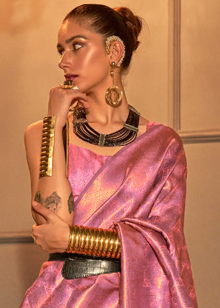 Taffy Pink Two Tone Handloom Weaving Kanjivaram Silk Saree : Top Pick Clothsvilla
