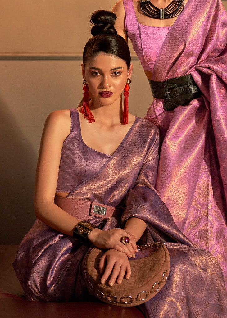 Amethyst Purple Two Tone Handloom Weaving Kanjivaram Silk Saree : Top Pick Clothsvilla