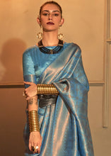 Load image into Gallery viewer, French Blue Two Tone Handloom Weaving Kanjivaram Silk Saree : Top Pick Clothsvilla