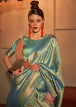 Load image into Gallery viewer, Ocean Green Two Tone Handloom Weaving Kanjivaram Silk Saree : Top Pick Clothsvilla